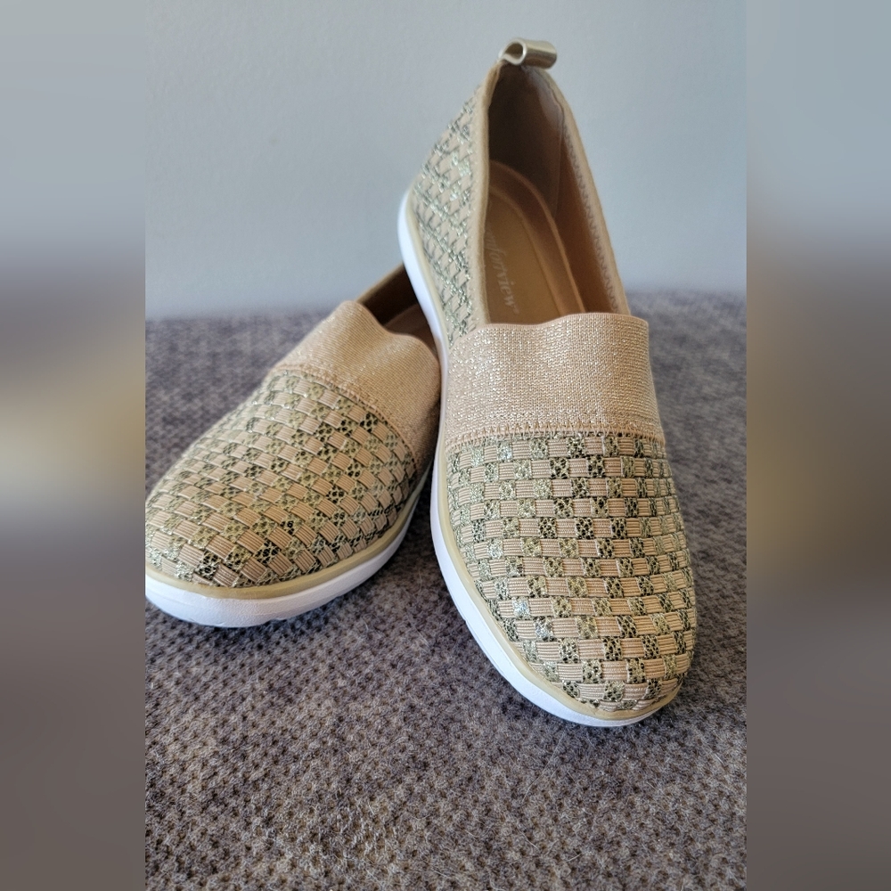 Comfortview Gold And  Woven Flats